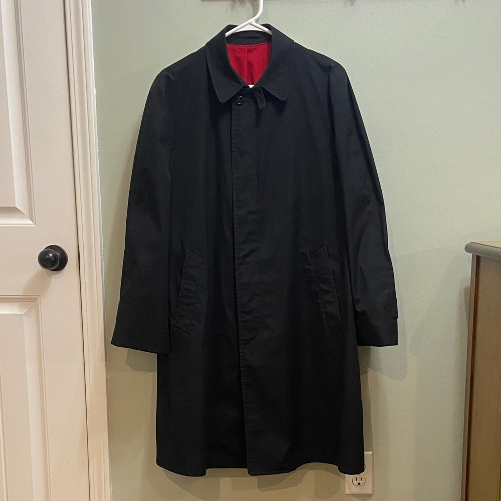 London Fog Black Trench Coat with Red Lining